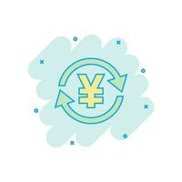 Vektor-Cartoon-Yen, Yuan-Geld-Währungssymbol im Comic-Stil. Yen-Münzenkonzept-Illustrationspiktogramm. asien geld business splash effekt konzept. vektor
