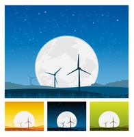 Windmühlen in der Landschaft bei Nacht vektor