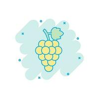 vektor tecknad serie druva frukt med blad ikon i komisk stil. knippa av vin illustration piktogram. vinranka företag stänk effekt begrepp.