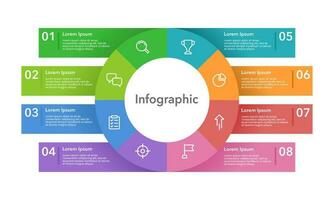 Infografik Kreis mit 8 Optionen zum Geschäft Präsentation. Vektor Illustration.