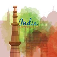 berühmte Denkmäler von Indien im Hintergrund für einen glücklichen Unabhängigkeitstag vektor