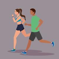 Paarlauf, Frau und Mann in Sportbekleidung, Joggen, Menschensportler, sportliche Personen vektor