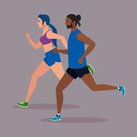 par spring, kvinna och man i sportkläder jogging, folkidrottsman nen, sportiga personer vektor