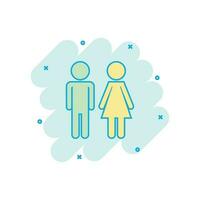tecknad serie färgad man och kvinna ikon i komisk stil. toalett illustration piktogram. toalett tecken stänk företag begrepp. vektor