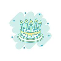 Karikatur farbig Kuchen mit Kerze Symbol im Comic Stil. Kuchen Illustration Piktogramm. Kuchen Zeichen Spritzen Geschäft Konzept. vektor