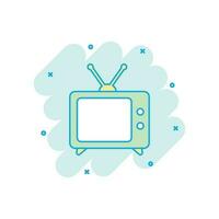 Karikatur farbig Fernseher Symbol im Comic Stil. Fernsehen Illustration Piktogramm. Fernseher Zeichen Spritzen Geschäft Konzept. vektor