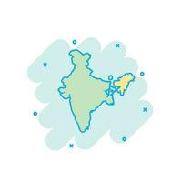tecknad serie färgad Indien Karta ikon i komisk stil. Indien tecken illustration piktogram. Land geografi stänk företag begrepp. vektor