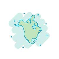 Cartoon farbige Nordamerika Kartensymbol im Comic-Stil. Nordamerika Zeichen Abbildung Piktogramm. Land Geographie splash Geschäftskonzept. vektor