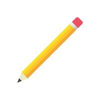 realistisch Gelb hölzern Bleistift mit Gummi Radiergummi Symbol im eben Stil. Textmarker Vektor Illustration auf Weiß isoliert Hintergrund. Bleistift Geschäft Konzept.