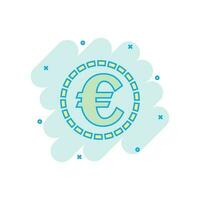 tecknad serie färgad euro mynt ikon i komisk stil. pengar mynt illustration piktogram. euro kontanter tecken stänk företag begrepp. vektor