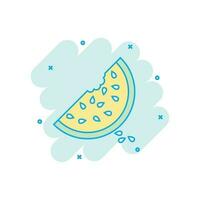 tecknad serie färgad vattenmelon ikon i komisk stil. saftig mogen frukt illustration piktogram. vattenmelon tecken stänk företag begrepp. vektor