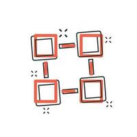 Vektor-Cartoon-Blockchain-Technologie-Symbol im Comic-Stil. Kryptografie-Würfelblock-Konzeptillustrations-Piktogramm. Blockchain-Algorithmus Business-Splash-Effekt-Konzept. vektor