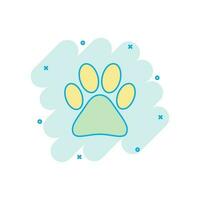 tecknad serie färgad Tass skriva ut ikon i komisk stil. hund, katt, Björn Tass illustration piktogram. tassavtryck tecken stänk företag begrepp. vektor