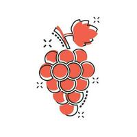 vektor tecknad serie druva frukt med blad ikon i komisk stil. vin tecken illustration piktogram. vinranka företag stänk effekt begrepp.