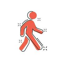 Vektor-Cartoon Walking Man-Symbol im Comic-Stil. Menschen gehen Zeichen Abbildung Piktogramm. Fußgänger Business Splash-Effekt-Konzept. vektor