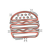Vektor-Cartoon-Burger-Fast-Food-Symbol im Comic-Stil. Hamburger Zeichen Abbildung Piktogramm. Burger Business Splash-Effekt-Konzept. vektor