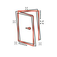 Vektor-Cartoon-Tür-Symbol im Comic-Stil. Ausgangsschild Abbildung Piktogramm. Business-Splash-Effekt-Konzept der offenen Tür. vektor