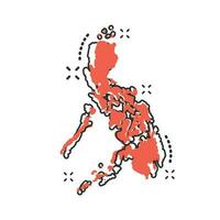Vektor Karikatur Philippinen Karte Symbol im Comic Stil. Philippinen Zeichen Illustration Piktogramm. Kartographie Karte Geschäft Spritzen bewirken Konzept.