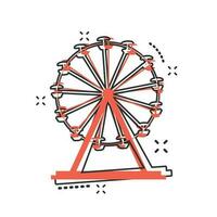 Vektor-Cartoon-Riesenrad-Symbol im Comic-Stil. Karussell im Parkzeichen-Illustrationspiktogramm. Vergnügungsfahrgeschäft Splash-Effekt-Konzept. vektor