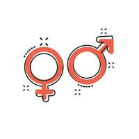 Vektor-Cartoon-Gender-Symbol im Comic-Stil. Männer und Frauen unterzeichnen Illustrationspiktogramm. Sex-Business-Splash-Effekt-Konzept. vektor