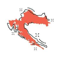 Vektor-Cartoon-Kroatien-Kartensymbol im Comic-Stil. kroatien zeichen illustration piktogramm. Kartografie-Karten-Business-Splash-Effekt-Konzept. vektor