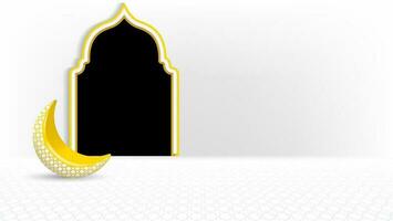 islamic bakgrund med halvmåne och Port i vit och guld färg.vektor illustration vektor
