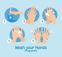 steg tvätta händerna ofta, pandemi av coronavirus, självskydda från covid 19, tvätta händerna förhindra 2019 ncov vektor