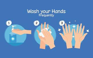 Schritte häufiges Händewaschen, Coronavirus-Pandemie, Selbstschutz vor Covid 19, Händewaschen verhindern 2019 ncov vektor