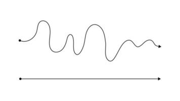 enkel rätt och komplex fel sätt med rörig linje. svart rader med en startande punkt och ett pil på de slutet isolerat på vit bakgrund. vektor illustration