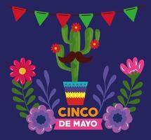 Cinco de Mayo Poster mit Kaktus- und Blumendekoration vektor