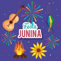 festa junina Poster mit Gitarre und Symbolen traditionell vektor