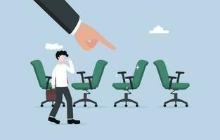 matchande anställd till lämplig jobb placera, korrekt personal placering, föreslår lämplig roll till maximera fördel begrepp, chef hand portion anställd till Välj kontor stol för arbete. vektor