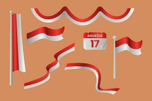 uppsättning av röd och vit indonesien flagga och band vektor