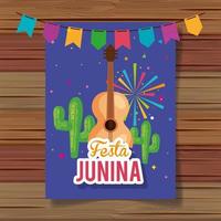 festa junina Poster mit Gitarre und Symbolen traditionell vektor