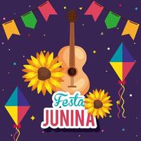 festa junina Poster mit Gitarre und Symbolen traditionell vektor