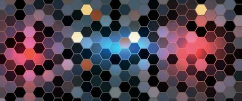 abstrakt futuristisch Hexagon mit glühend Licht Hintergrund. geometrisch sechseckig Metall gestalten Hintergrund. Bienenwabe Mosaik Hintergrund. zufällig winken Bewegung Segeltuch Muster. vektor