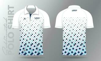 Sublimation Blau Polo Hemd Attrappe, Lehrmodell, Simulation Vorlage Design zum Badminton Jersey, Tennis, Fußball, Fußball oder Sport Uniform vektor