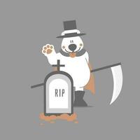 glücklich Halloween mit Polar- tragen, Sense und Grabstein, eben Vektor Illustration Karikatur Charakter Design