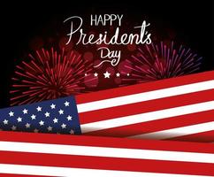 Happy Presidents Day mit Flagge USA und Feuerwerk vektor