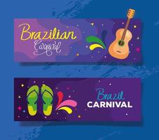 set von poster brasilien karneval mit dekoration vektor