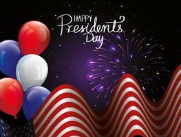 Happy Presidents Day mit Flagge USA und Ballons Helium vektor