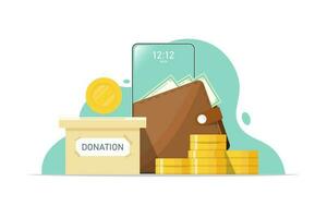 online Spenden zum das Gemeinschaft, Smartphone mit Geldbörse, Geld, Papier Box auf isoliert Hintergrund, Digital Marketing Illustration. vektor