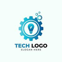 Ausrüstung Technik Logo Design Vektor Vorlage mit Birne Symbol.