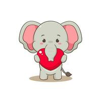 süß Elefant Karikatur Charakter halten rot Liebe Herz. bezaubernd Tier Konzept eben Design. isoliert Weiß Hintergrund. Vektor Kunst Illustration.