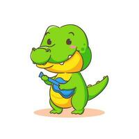 süß Krokodil spielen Gitarre Karikatur Charakter auf Weiß Hintergrund Vektor Illustration. komisch Alligator Raubtier Grün bezaubernd Tier Konzept Design.