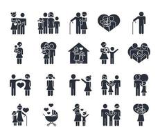 Familientag Vater Mutter Kinder Großeltern Zeichen Set Symbol im Silhouette-Stil vektor