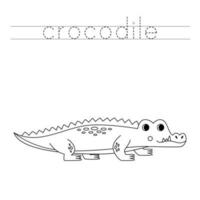 spår de brev och Färg tecknad serie krokodil. handstil öva för ungar. vektor