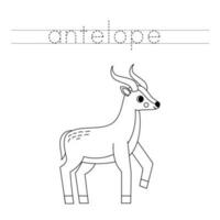 Spur das Briefe und Farbe Karikatur Antilope. Handschrift trainieren zum Kinder. vektor