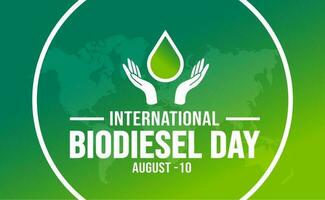 International Biodiesel Tag Hintergrund Vorlage. Urlaub Konzept. Hintergrund, Banner, Plakat, Karte, und Poster Design Vorlage mit Text Inschrift und Standard Farbe. Vektor Illustration.