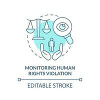 övervakning mänsklig rättigheter överträdelse turkos begrepp ikon. form av försvar abstrakt aning tunn linje illustration. isolerat översikt teckning. redigerbar stroke vektor